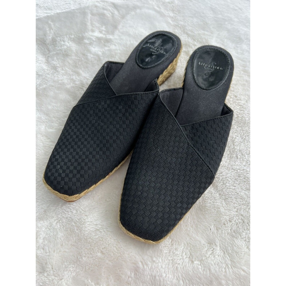 Life Stride Jess Women's Mules Wedge Slip-On Shoes Woven Fabric Sz 6 Very Good!